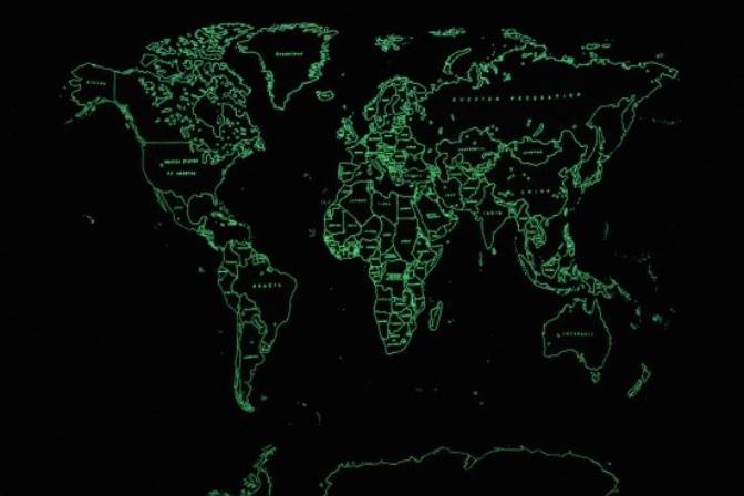 Satoru Aoyama Map of the World (Dedicated to Unknown Embroiderers), 2015 Polyester and luminous thread on polyester Courtesy the artist and Mizuma Art Gallery, Tokyo